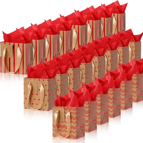 Vista 8 de Tenare - 24 pequeñas bolsas de regalo pequeñas de papel metálicas para fiestas, pequeñas con asas, papel de seda para joyas, envoltura de regalo