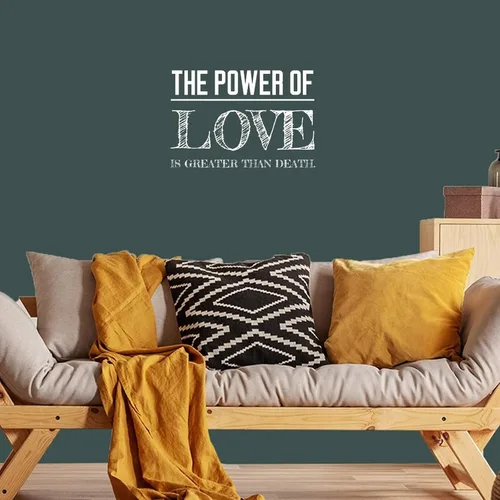 Vista 4 de Calcomanías de pared con texto "The Power of Love is Greater Than Death" extraíble para dormitorio, decoración del hogar
