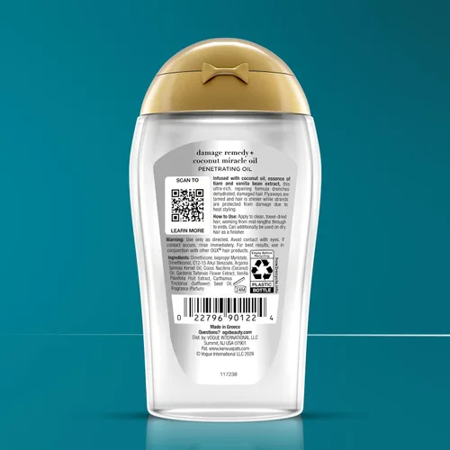 Vista 7 de OGX Remedio Extra Fuerte Contra Daños + Aceite Milagroso de Coco Tratamiento de Aceite Penetrante para el Cabello, Aceite Antiencrespamiento Extra
