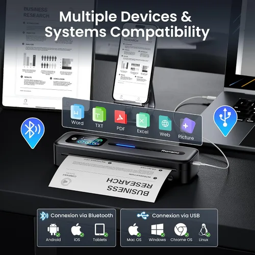 Vista 4 de Phomemo M832D Pantalla táctil Impresora portátil sin tinta térmica Negro