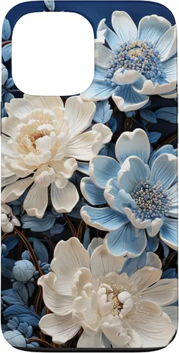 Vista 23 de iPhone 16 Chinoiserie Floral Toile Blue and White Case