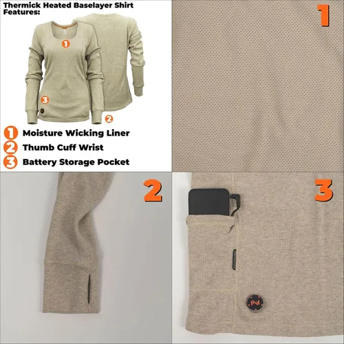 Vista 4 de Fieldsheer Thermick - Camisa térmica para mujer con batería, capa base térmica