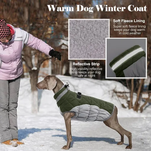 Vista 4 de Lelepet Abrigo cálido para perro, abrigo de invierno para perro, chaqueta impermeable para perros con arnés integrado reflectante de forro polar