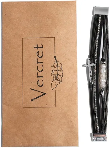 Vista 7 de Vercret - Pulsera de cuero para mujer, pulsera para niña de varias capas, ideal como regalo para mujer, hermana mayor, mamá, etc.