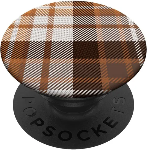 Vista 6 de Patrón de tartán naranja marrón y blanco para otoño PopSockets MagSafe PopGrip para iPhone