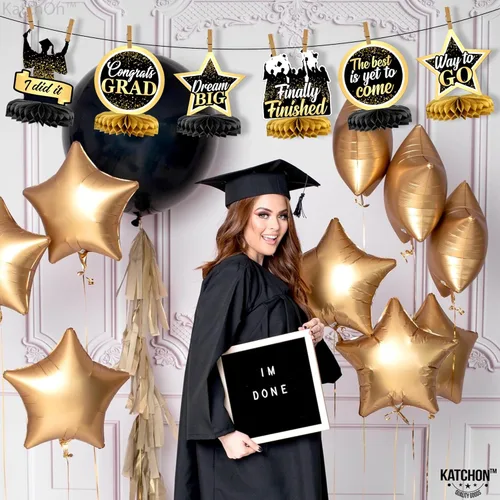 Vista 8 de KatchOn, Centros de mesa de graduación negros y dorados para mesas 2026 – Paquete de 9 Centros de mesa de graduación dorados 2026