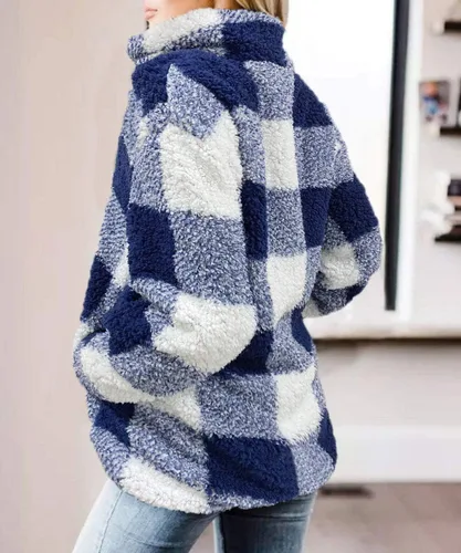 Vista 4 de ZESICA Women's Plaid Long Sleeve Zipper Sherpa Fleece Sweatshirt Pullover Jacket Coat