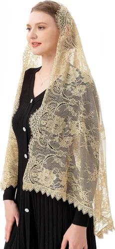 Vista 4 de PAMOR Velo rectangular capilla español encaje floral Mantilla velos envoltura chal masa cabeza cubierta