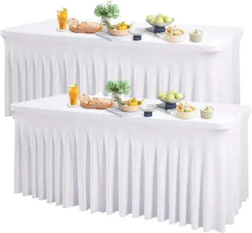 Vista 46 de Wish Care Paquete de 2 manteles de elastano elástico azul bebé para mesas rectangulares de 4 pies, manteles ajustables sin arrugas de 4 pies
