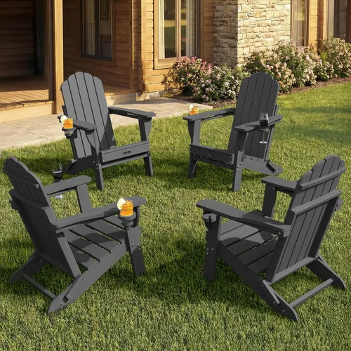 Vista 48 de Silla Adirondack plegable, silla Adirondack de HDPE con 2 soportes para tazas, sillas para fogatas al aire libre de fácil montaje para patio