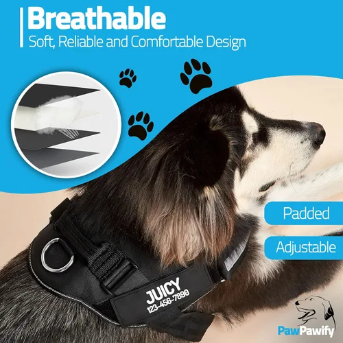 Vista 3 de Arnés personalizado sin tirones para perro con 2 parches personalizados para nombre y teléfono, chaleco reflectante transpirable para mascotas
