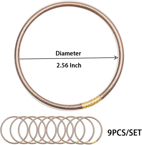 Vista 7 de BELLEXIXI Juego de 9 pulseras de gelatina de lámina dorada para mujeres y niñas, pulseras de silicona con relleno de purpurina