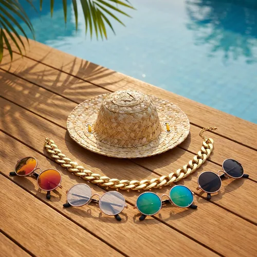 Vista 8 de 6 piezas de disfraz de perro y gato, lentes de sol retro para mascotas, collar de cadena dorada ajustable y sombrero de paja, accesorios divertidos