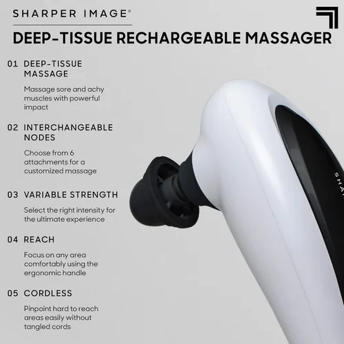 Vista 2 de SHARPER IMAGE Masajeador inalámbrico de cuello y espalda de tejido profundo con cabezales intercambiables