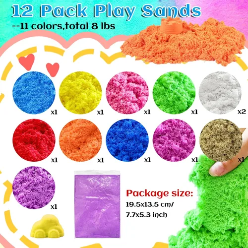 Vista 2 de Dshengoo Paquete de 12 arenas de juego coloridas, 8 libras para manualidades, kit de arte de arena, recarga sensorial a granel para niños, Navidad