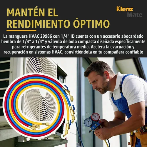 Vista 7 de Mangueras HVAC 29986 Plus II de 1/4 pulgadas, con válvula de bola compacta, 72 pulgadas