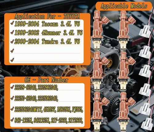 Vista 2 de Juego de 6 inyectores de combustible con conector arnés de enchufe de repuesto para Toyota 1999-2004 Tacoma 2000-2004 Tundra 3.4L 1999-2002 4Runner