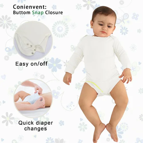 Vista 2 de Rayón de bambú bebé body para niñas niños manga larga durmientes con puños de manoplas