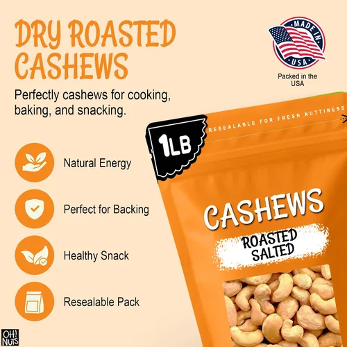 Vista 5 de Oh! Nuts Anacardos tostados salados – 1 libra – Anacardos tostados secos al horno – Empaquetados en bolsa de cierre de cremallera de Nueva York