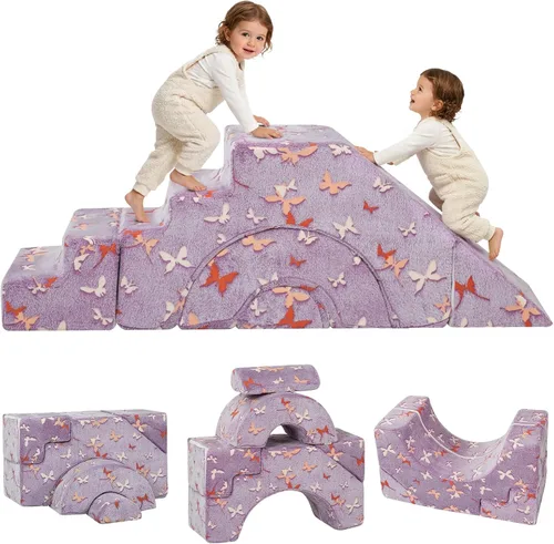 Vista 11 de MeMoreCool Sofá infantil con tobogán y escalera, sofá de espuma convertible Azul marino profundo (sólido)