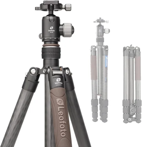 Vista 12 de Leofoto LX-224CT+XB-32Q Trípode de viaje, serie urbana, fibra de carbono, secciones de 4 patas, portátil y ligero, pierna reversible y columna