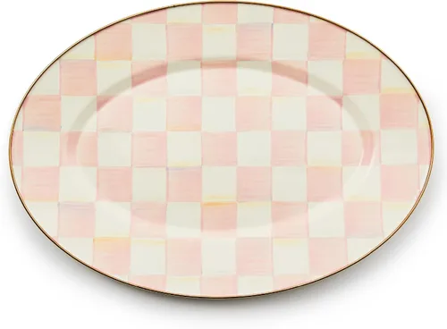 Vista 12 de MACKENZIE-CHILDS Bandeja Ovalada de Esmalte, Plato de Servir para Entretenimiento, Pequeño, Cuadros Cortesanos en Blanco y Negro