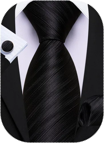 Vista 360 de Barry.Wang Juego de corbatas para hombre, corbata de seda a rayas, tejido a cuadros, gemelos formales, negocios, boda