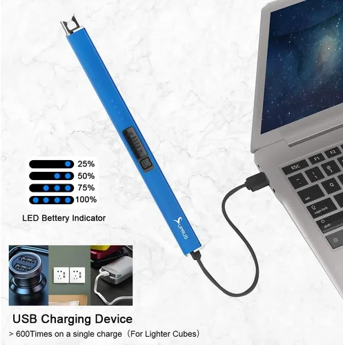 Vista 5 de SUPRUS Encendedor fluorescente que brilla en la oscuridad, encendedor eléctrico de velas, encendedor de arco USB recargable con bloqueo