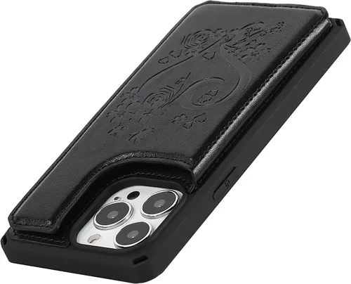 Vista 9 de iCoverCase Funda de billetera compatible con iPhone 13 Pro Max con tarjetero para mujer, cuero PU en relieve con bloqueo RFID y correa de muñeca