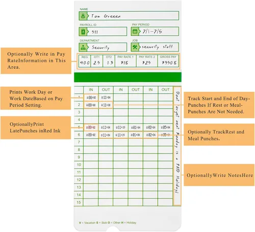 Vista 5 de Zzrywuty Tarjetas de tiempo para empleados mensuales, todos los períodos de pago, 50 tarjetas de tiempo para Hn3000, 2 caras, 3 3/8 pulgadas x 7 3/8
