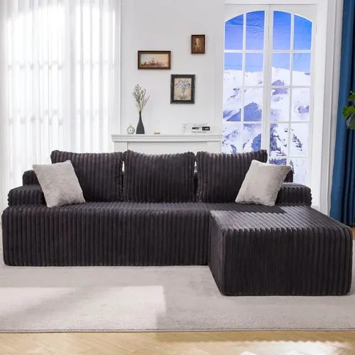Vista 25 de Hobestluk - Sofá modular sin hueso, sofá seccional en forma de L 96" Right Facing Chaise Black,Memory Foam,Removable Cover,Non-slip Bottom,No