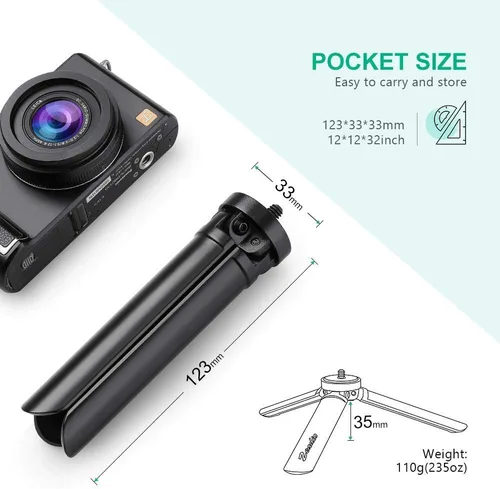 Vista 2 de Zeadio Trípode Mini de Metal, Carga Máxima 20kg/44lb, Trípode de Escritorio y Mesa, Compatible con Smooth 4, Crane Plus, Crane 2, Osmo Mobile