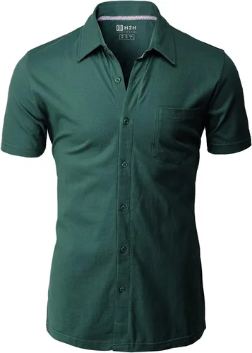 Vista 2 de H2H Camisas casuales de algodón ajustadas para hombre, camisa de manga largacorta con botones