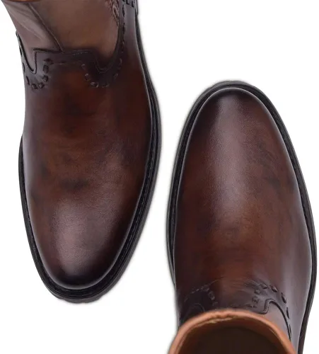 Vista 7 de Bota Hombre Cuadra en Piel Genuina con Cremallera Marrón