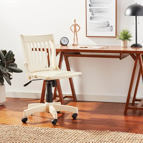 Vista 2 de OSP Designs Silla de madera Deluxe, sin reposabrazos, silla de escritorio con asiento de madera, color blanco antiguo, Madera, Blanco antiguo