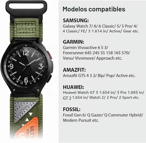Vista 4 de Correa de nailon de liberación rápida de 0.787 in compatible con Galaxy y Garmin Watch