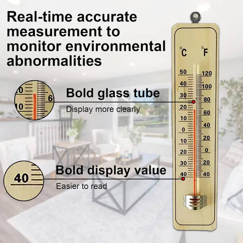 Vista 3 de Termómetro de madera para interiores, juego de 6 termómetros para exteriores, termómetros meteorológicos, termómetro de madera con doble escala, ℉