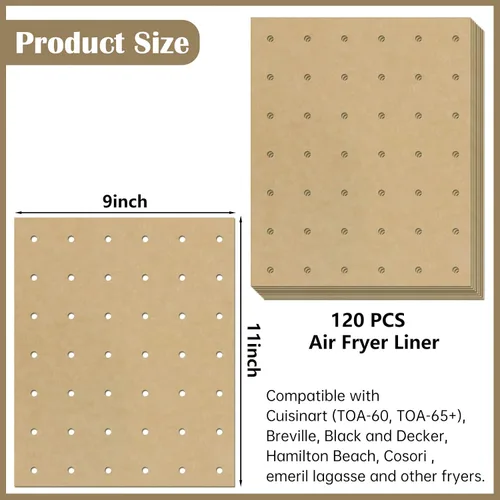 Vista 2 de 120 hojas de forros de papel pergamino para freidora de aire sin blanquear de 9 x 11 pulgadas, papel de hornear rectangular desechable antiadherente