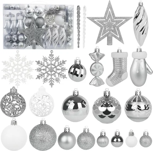 Vista 11 de Artmag Juego de 135 piezas de adornos de bolas de Navidad, bolas de Navidad pre-atadas inastillables de plástico surtidas para decoración colgante