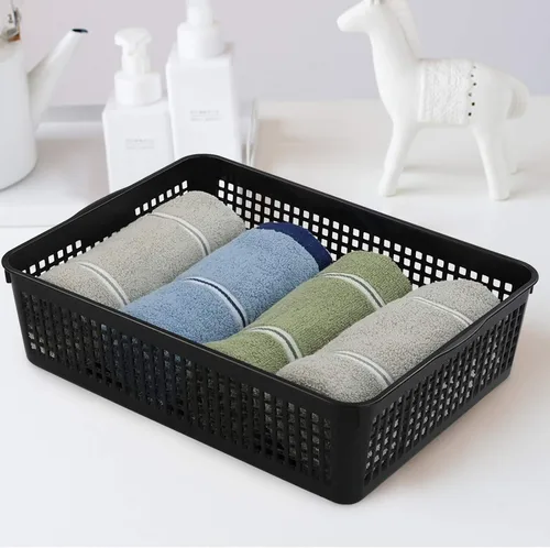 Vista 3 de Hespama 6 paquetes de cestas de almacenamiento de archivos de plástico, bandejas de cesta organizadora de papel negro A4 Organizing Basket Trays