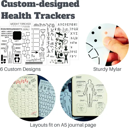 Vista 7 de Juego de calcomanías y plantillas para planificador de salud y acondicionamiento físico (20 hojas, 6 plantillas), suministros personalizados