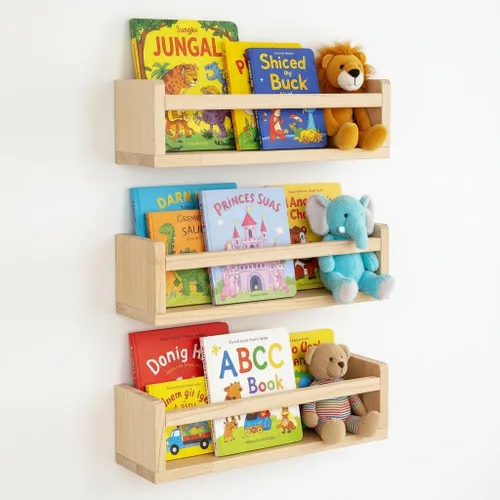 Vista 16 de AZSKY Estantes clásicos para libros de guardería, estantes flotantes de madera negra, estantería de pared para decoración de baño, cocina, especias