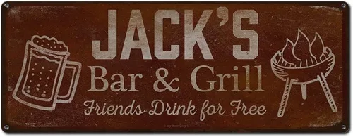 Vista 100 de Adam's Bar and Grill Friends Drink for Free, cartel de aluminio de 5.75 x 15.5 pulgadas, accesorios personalizados para bar y decoración de pared