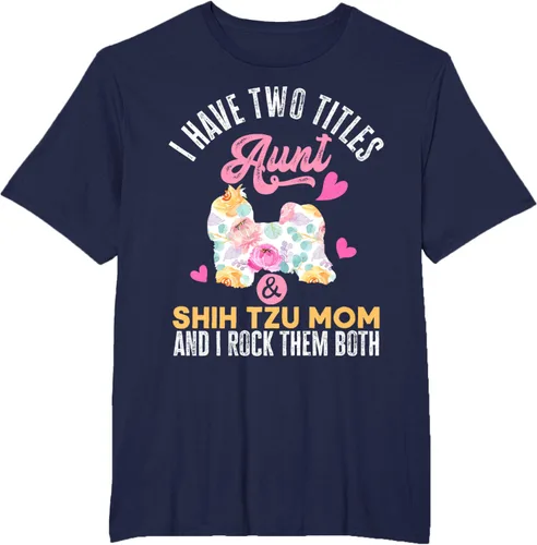 Vista 16 de I Have Two Titles Aunt and Shih Tzu Mom Camiseta divertida para perro, Negro