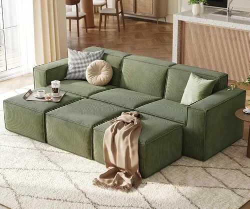 Vista 8 de LINSY HOME Sofá Seccional Modular, Sofá Sin Huesos en Forma de L de 105", Sofá de 3 Asientos con Otomana Móvil, Sofás Seccionales Nube de Pana