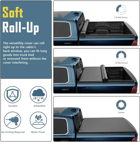 Vista 5 de Perfit Liner Cubierta enrollable suave para caja de camioneta de 5.8 pies compatible con Chevy Silverado GMC Sierra 1500 2007-2018 5.8 pies