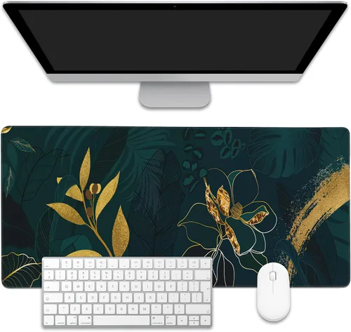 Vista 14 de Alfombrilla para mouse, estilo de línea de arte dorada abstracta para escritorio, almohadilla de escritorio con base antideslizante y borde cosido