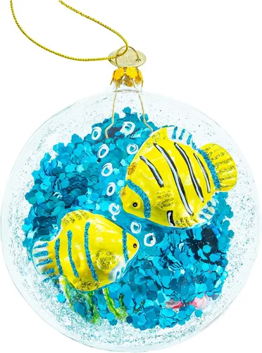 Vista 2 de Adorno navideño de cristal de peces, coral