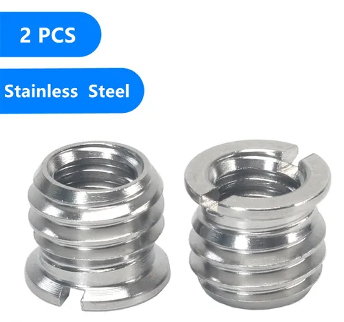 Vista 2 de Adaptador de tornillo convertidor de rosca hembra de 1/4"-20 a macho de 3/8"-16 de acero inoxidable, 2 piezas de 8 mm de altura