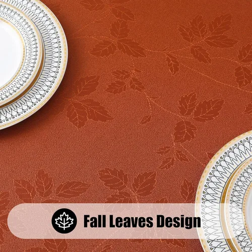 Vista 2 de Moosfor Mantel rectangular de Acción de Gracias de 60 x 84 pulgadas, mantel jacquard de hojas de otoño, manteles de tela de damasco para fiestas